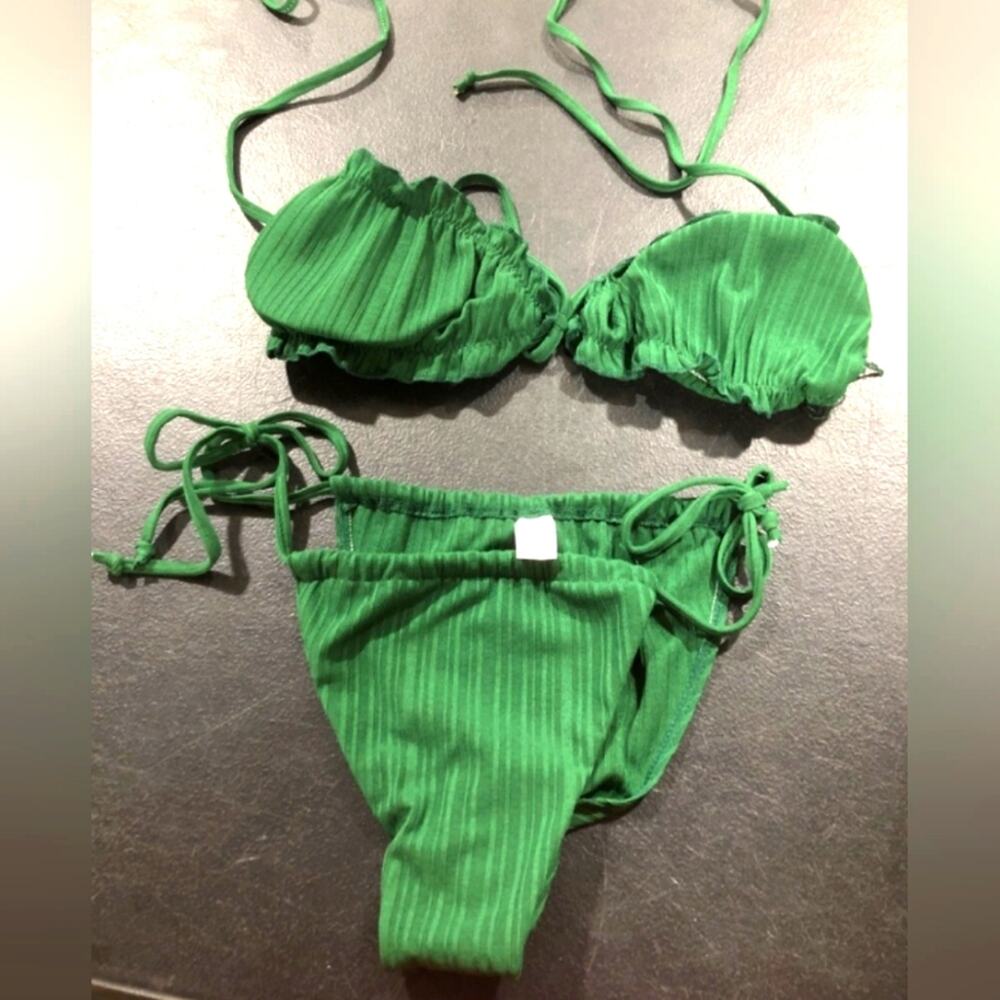 New‎ Green Bikini String High Cut Sexy Swimsuit Ruffle Style 761 Size XL